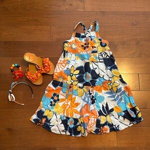 Gymboree floral dress and matchingg sandals, headbands and bracelet.💙🧡💛